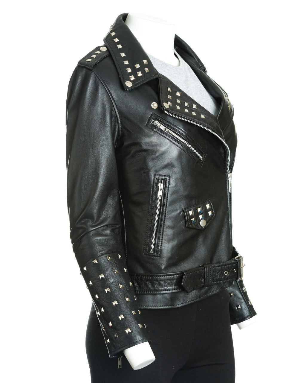 Women's Brando Style Leather Jacket With Studded Detail: Felipa