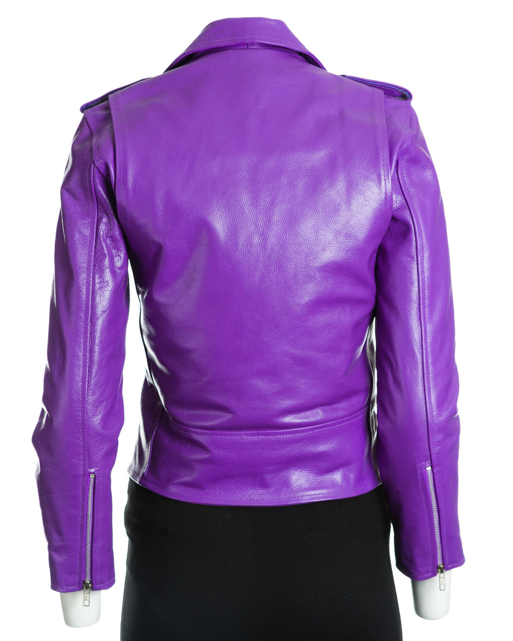 Women's Purple Classic Brando Biker Style Cow Hide Leather Jacket: Gemma