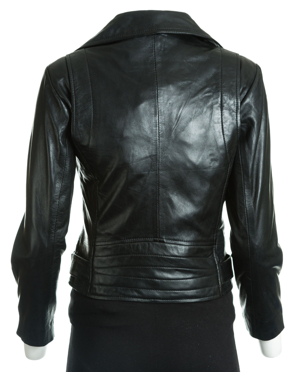 Women's Black Asymmetric Leather Biker Jacket: Assisi