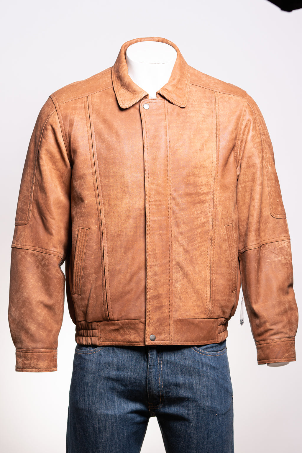 Men's Tan Simple Blouson Style Nubuck Jacket with Elasticated Waist: Giuliano