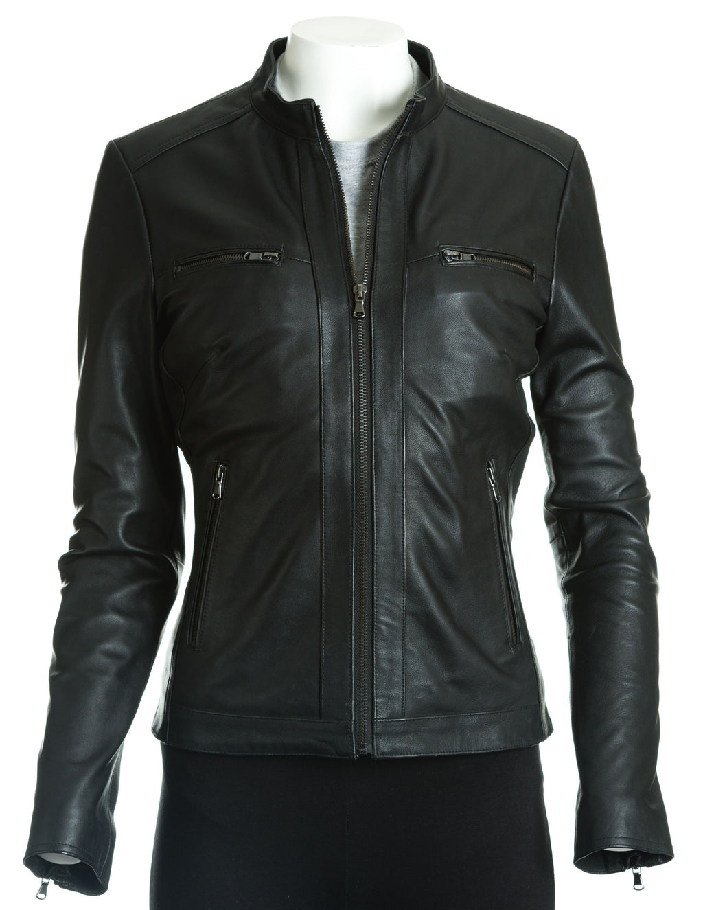 Women's Minimalist Leather Biker Style Jacket: Imelda