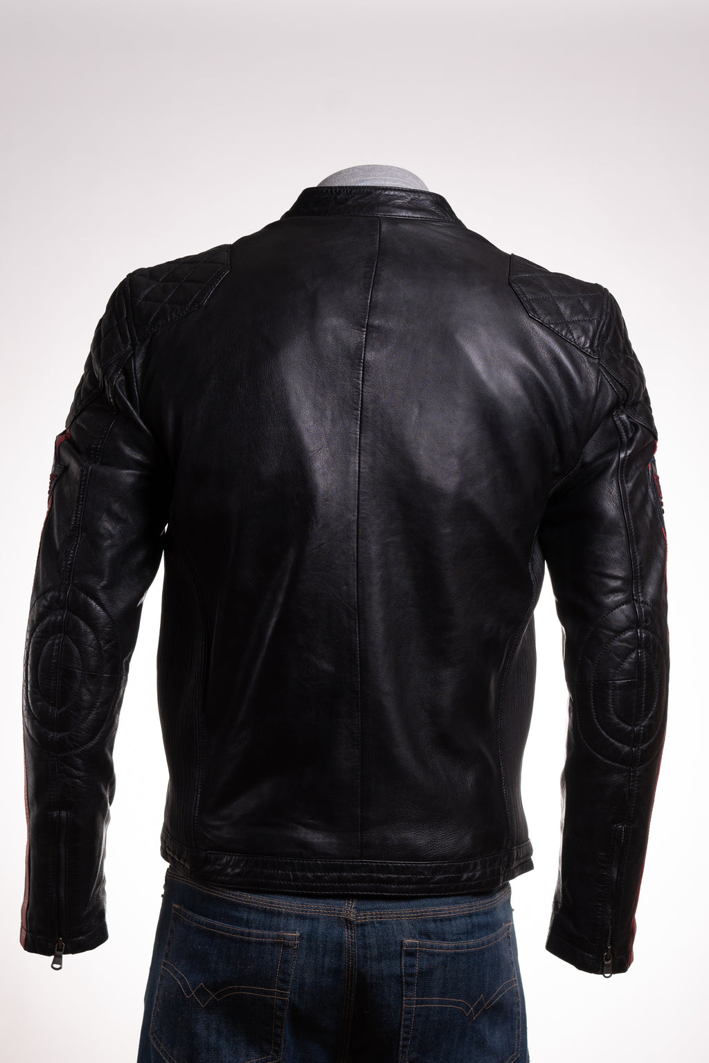 Men's Black Retro Quilted Shoulder Leather Racer Jacket: Andre
