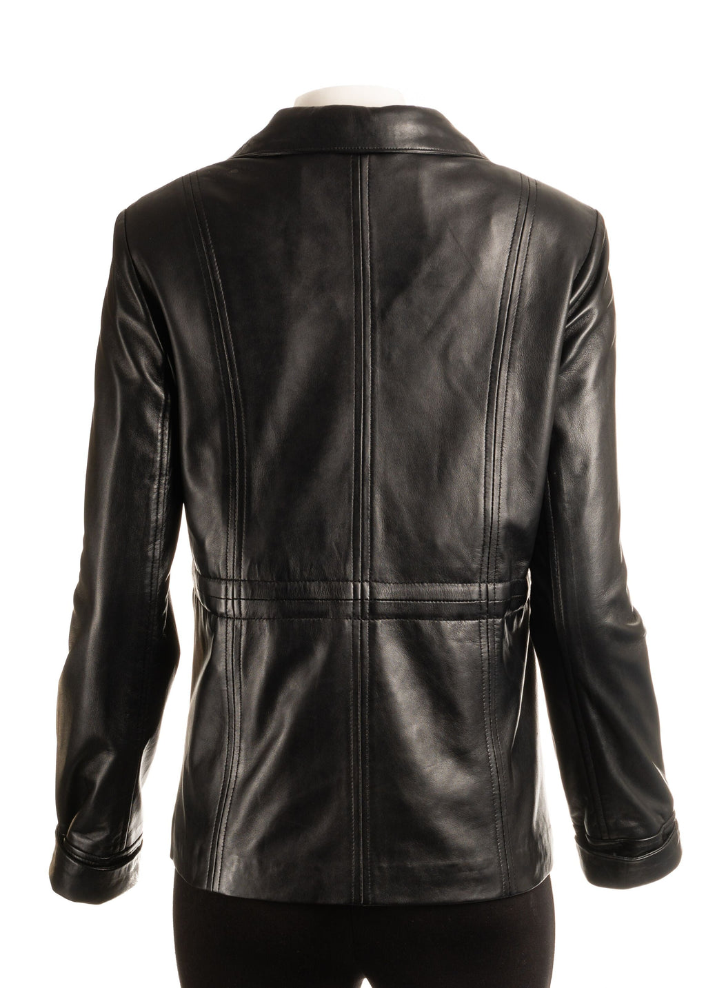 Ladies Plus Size Black Hip Length Toggle Waist Leather Jacket: Berta
