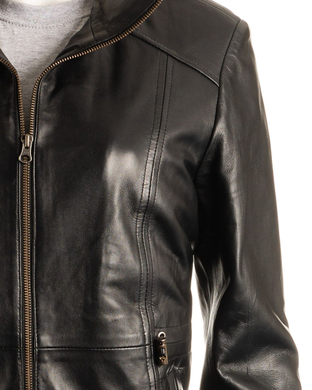 Ladies Plus Size Black Hip Length Toggle Waist Leather Jacket: Berta