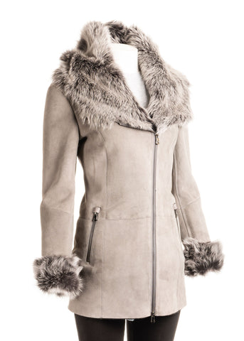 Women's Grey 3/4 Length Toscana Shearling Sheepskin Coat: Chiara