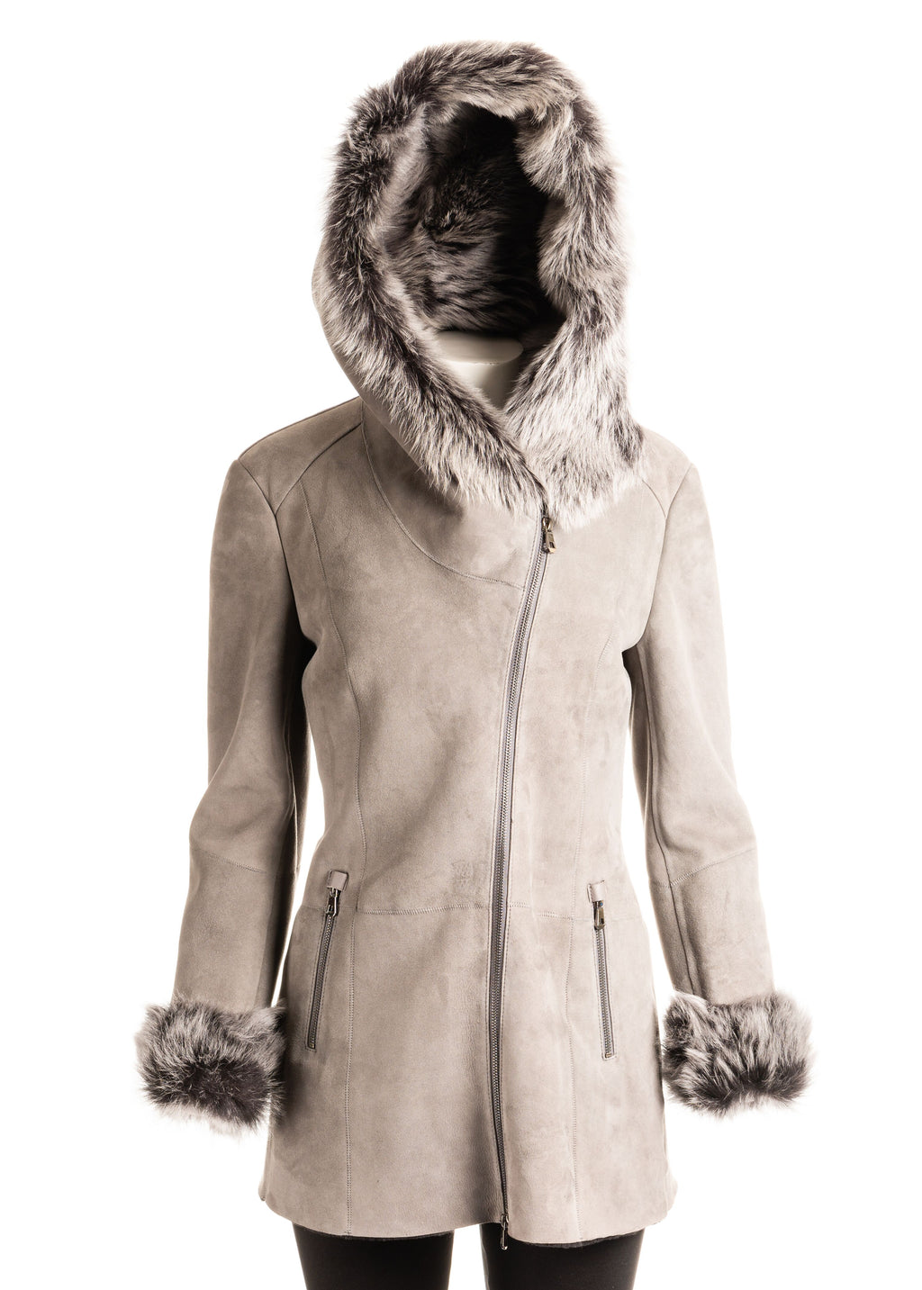 Women's Grey 3/4 Length Toscana Shearling Sheepskin Coat: Chiara