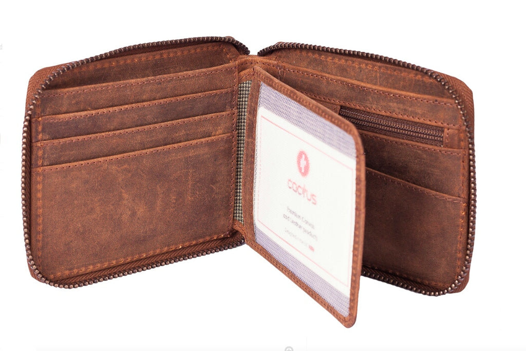 Mala - Cactus Leather Zip Around Wallet with RFID
