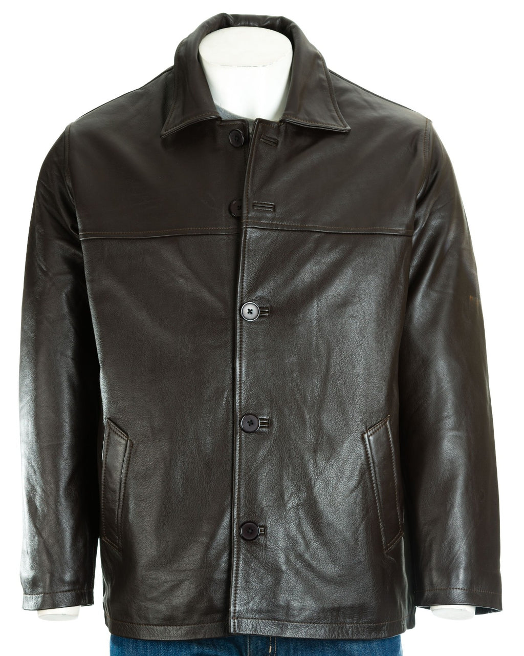 Men's Brown Classic Box Style Leather Jacket: Franco