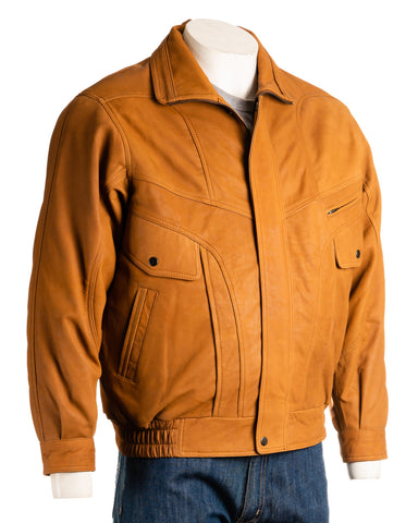Men's Tan Pocket Detail Blouson Style Nubuck Jacket: Marco