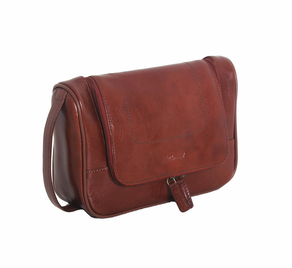 Men's Leather Wash Bag With Hanging Strap