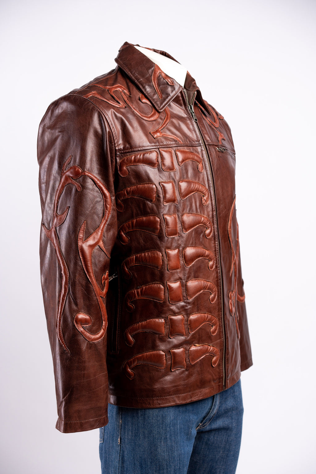 Mens Deep Hand Stitched Embossed Leather Jacket: Jasper