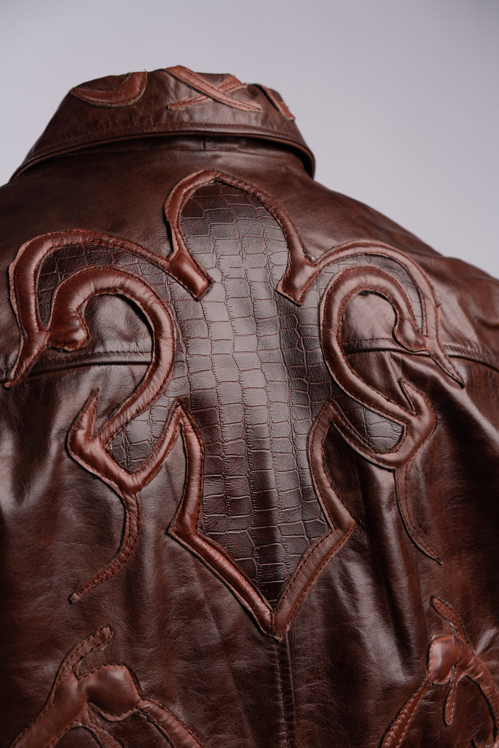 Mens Deep Hand Stitched Embossed Leather Jacket: Jasper