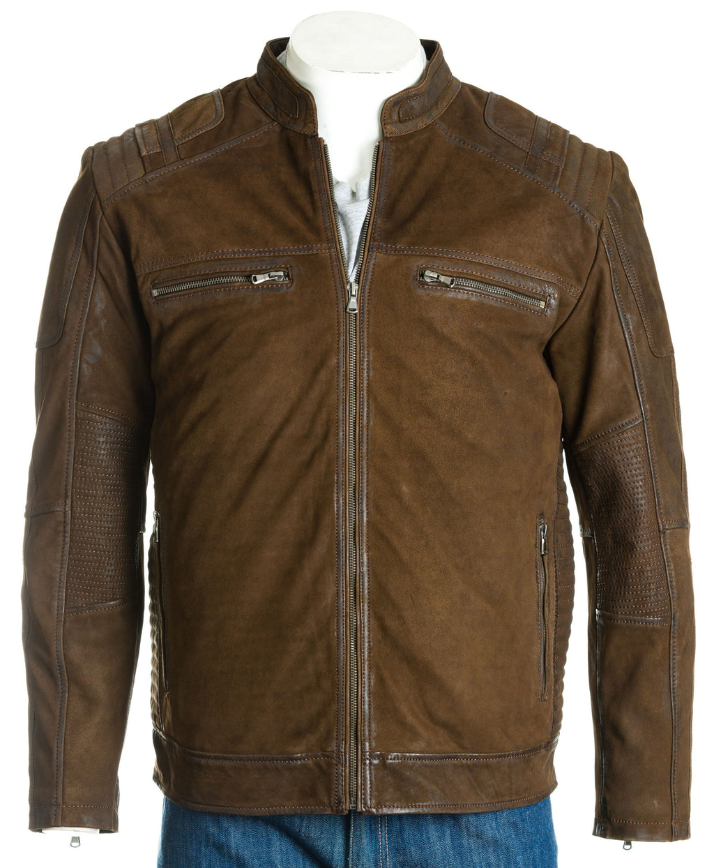 Men's Brown Nubuck Biker Jacket: Salvio