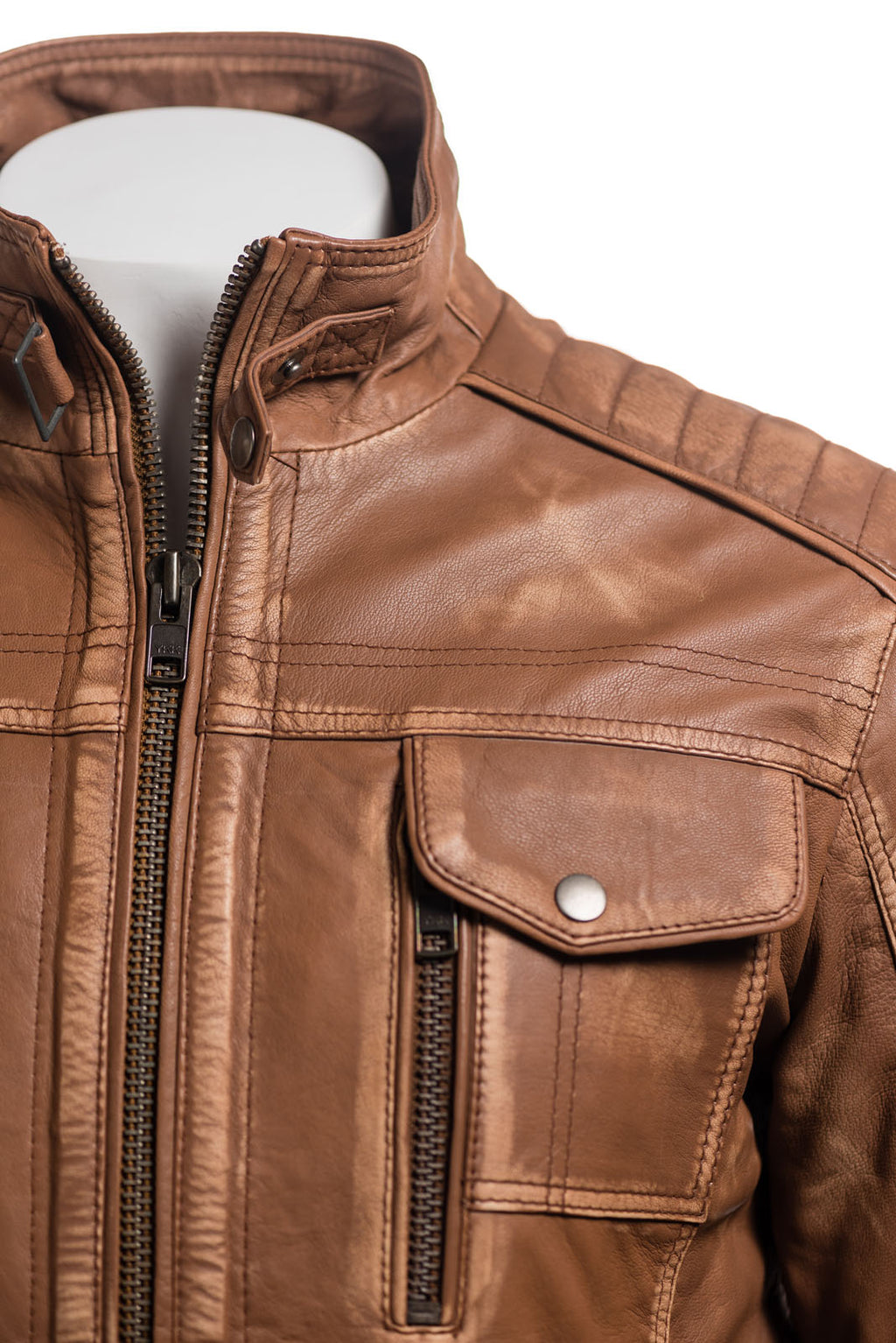 Men's Antique Tan Vintage Biker Style Leather Jacket - Dominico