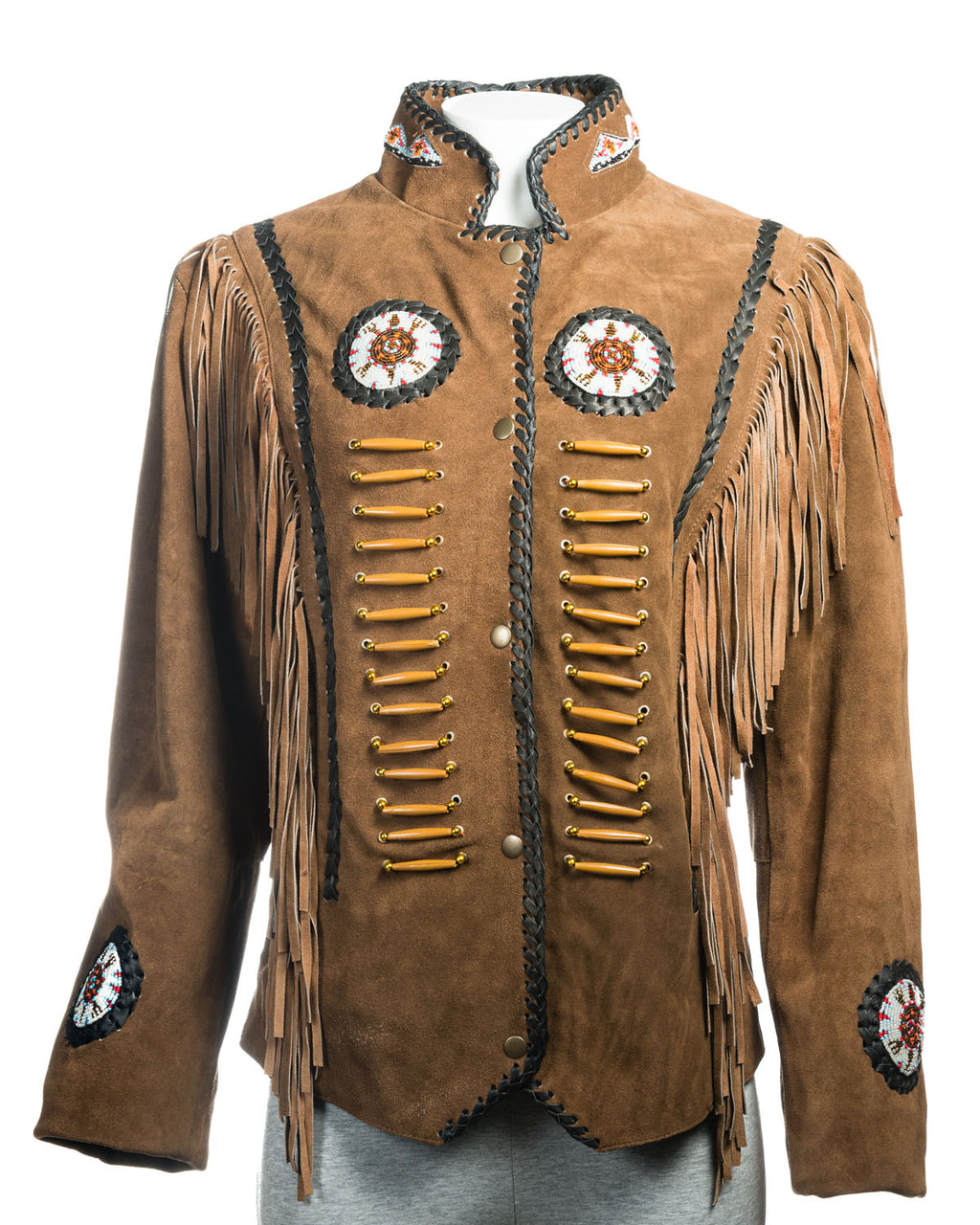 Women's Suede Native American Style Jacket with Fringe and Beads - Navajo Ladies
