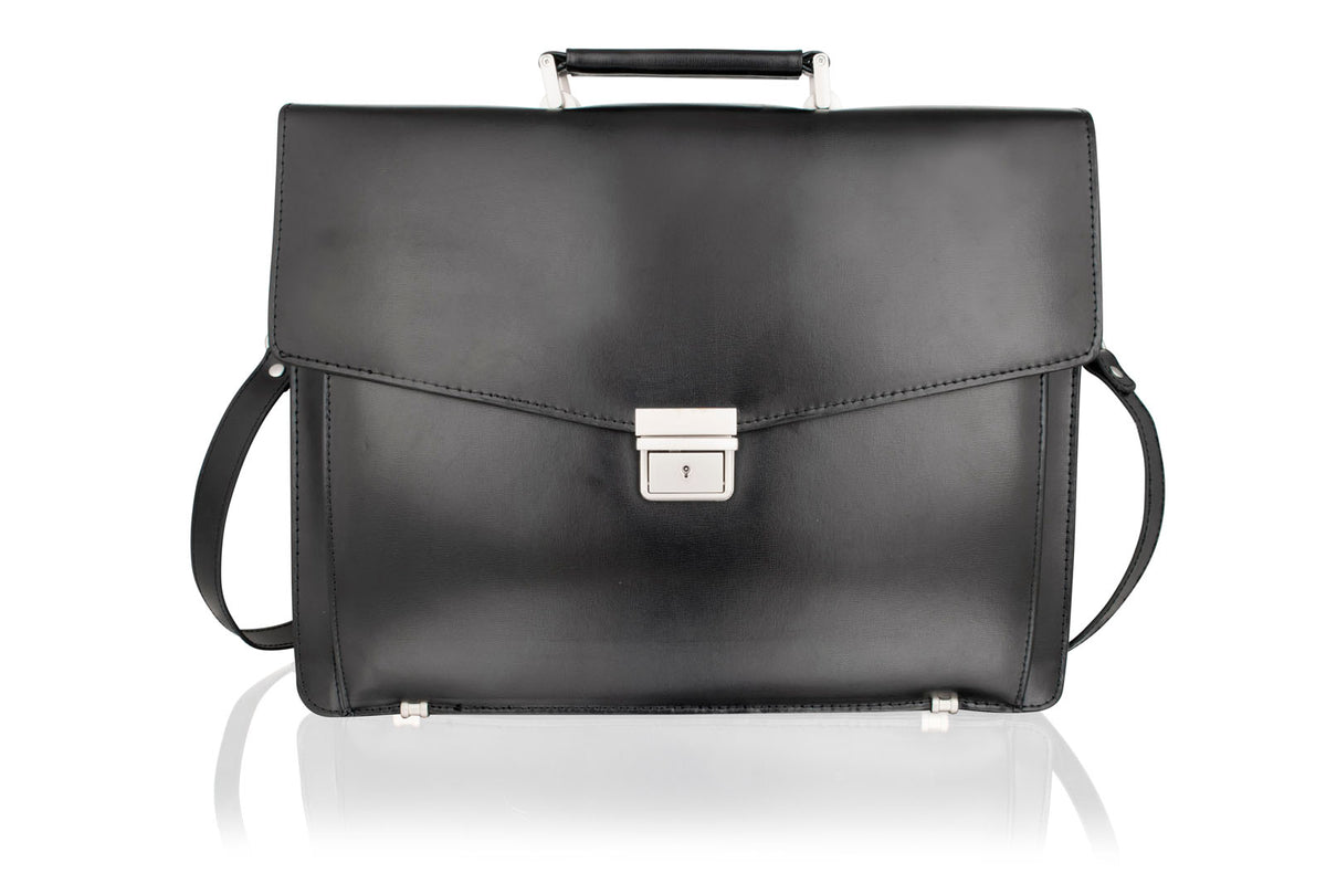 Lombard 15.0" Satchel Briefcase Landscape, Flap Over With Central Zip Adjustable Shoulder Strap