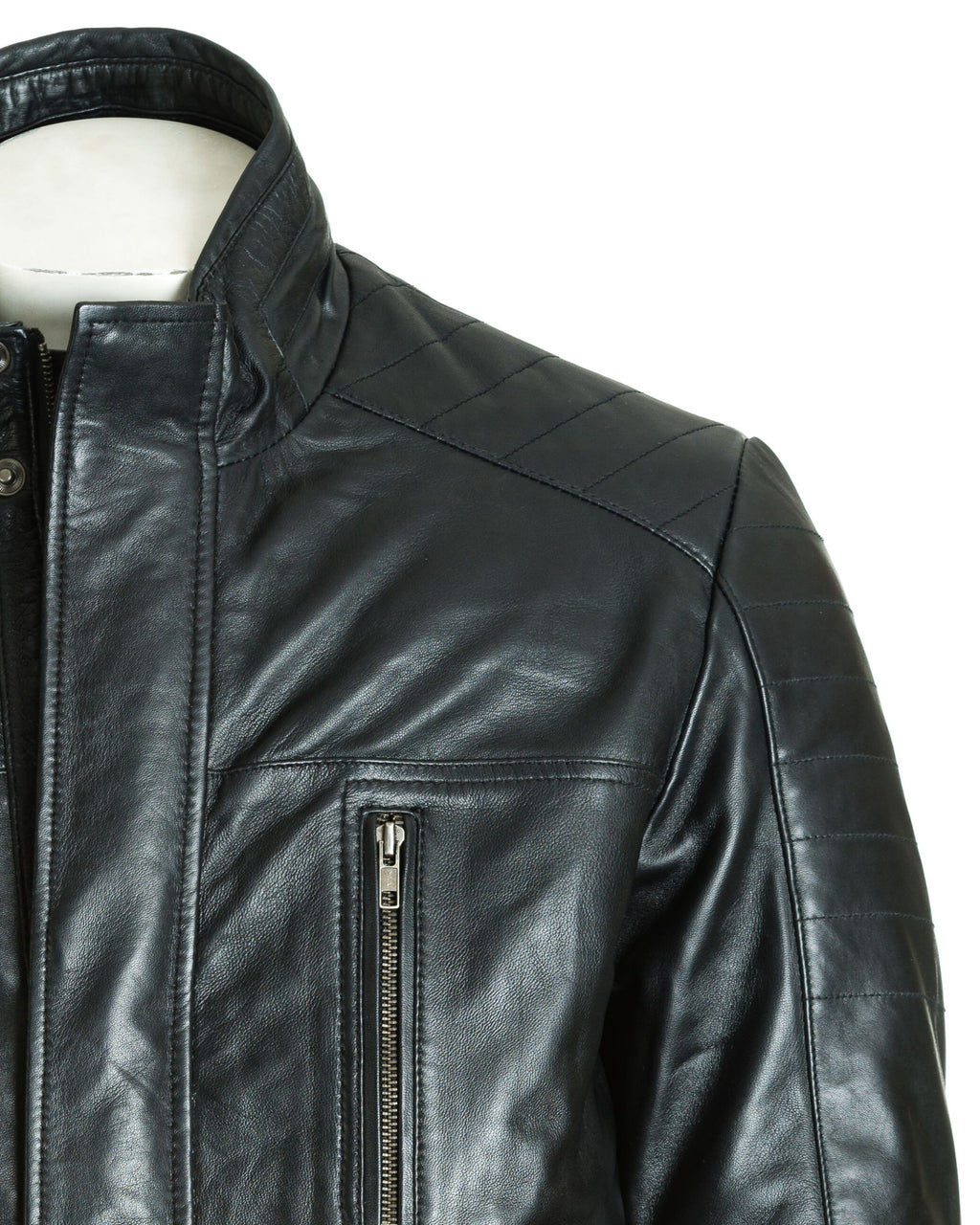 Men's Dark Brown Leather Coat With Shoulder Panel Stitch Detail: Enrico