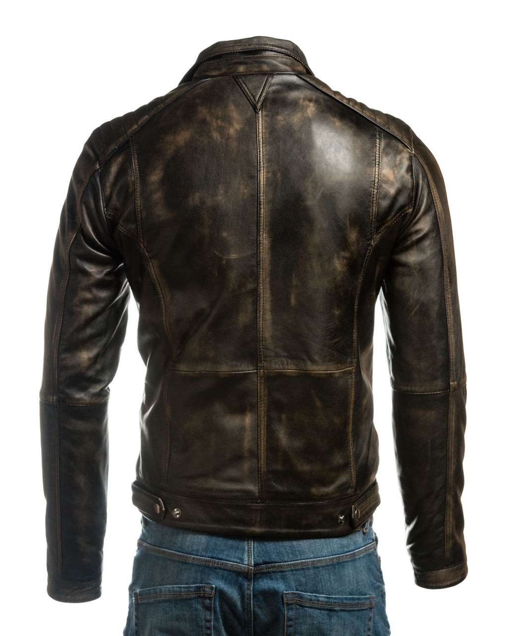 Men's Plus Size Antique Black Vintage Biker Style Leather Jacket - Dominico