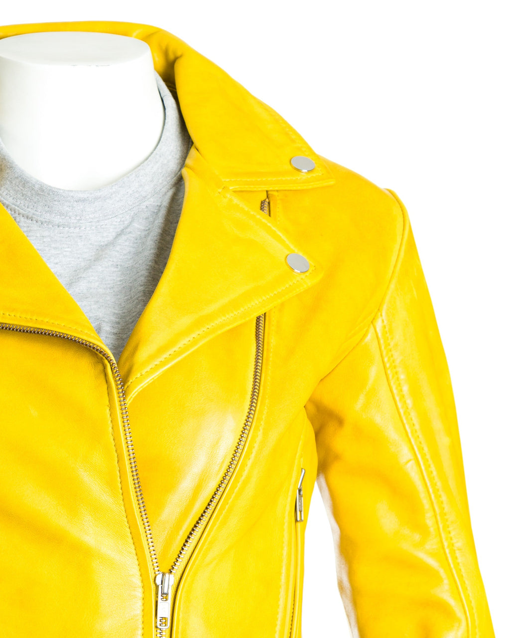 Women's Yellow Asymmetric Leather Biker Jacket: Assisi