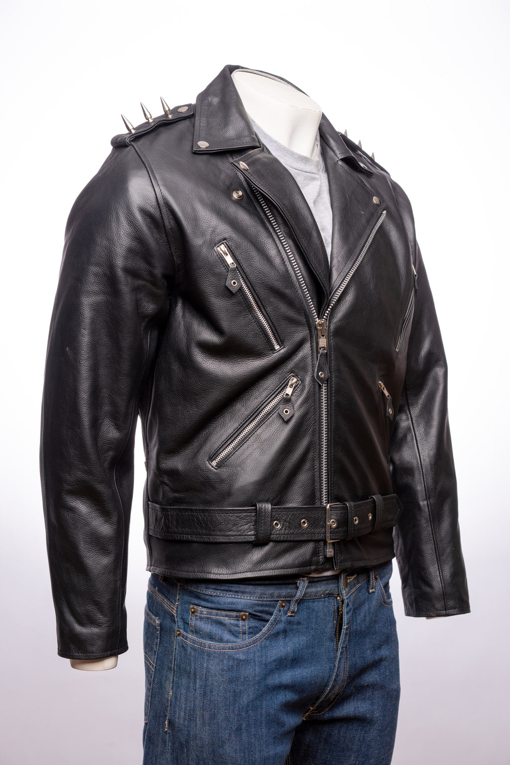 Men's Cow Hide Brando Style Jacket With Spike Detail: Sidney