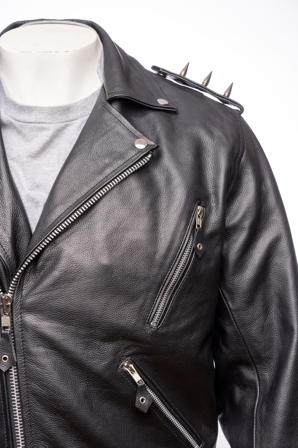 Men's Cow Hide Brando Style Jacket With Spike Detail: Sidney
