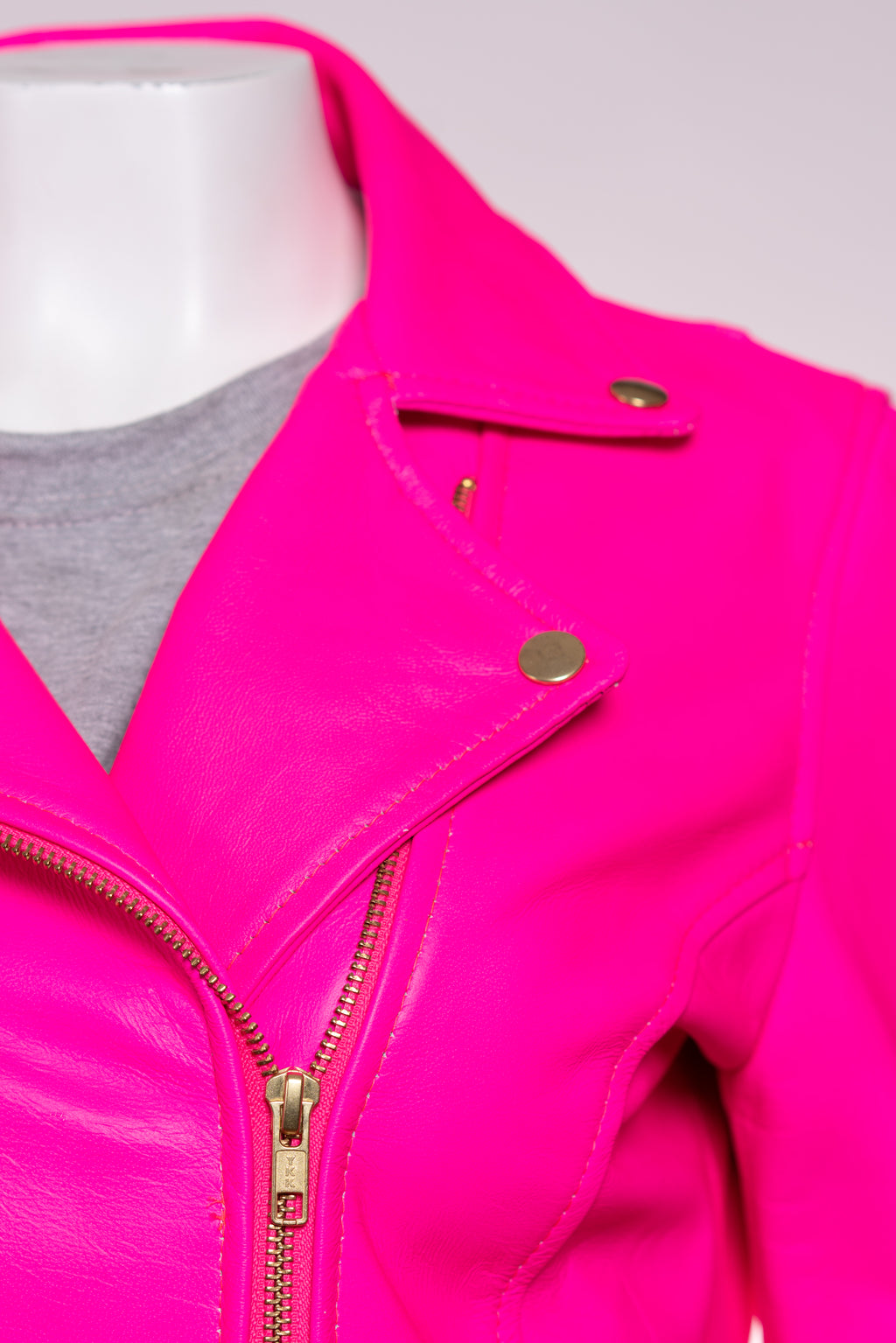 Ladies Fluorescent Pink Leather Biker Jacket - Caroline