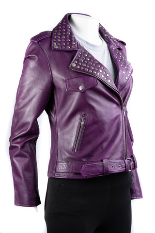 Ladies Studded Leather Biker Jacket: Elaina