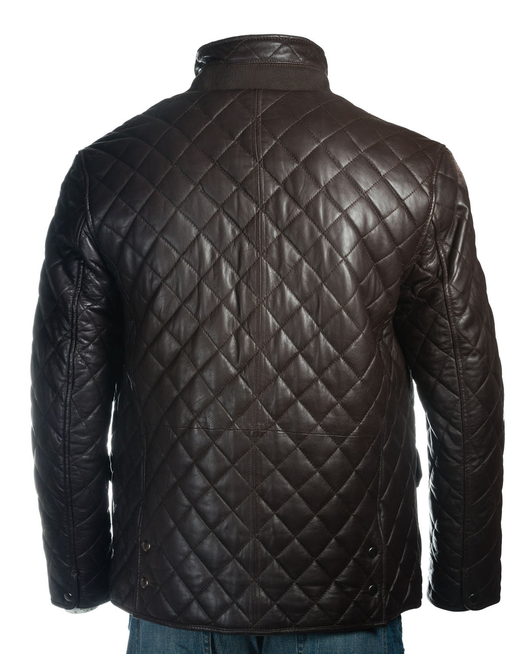 Men's Brown Quilted Leather Coat with Diamond Stitch - Javier