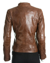 Women's Leather Biker Jacket with Stitch Detail: Zeta