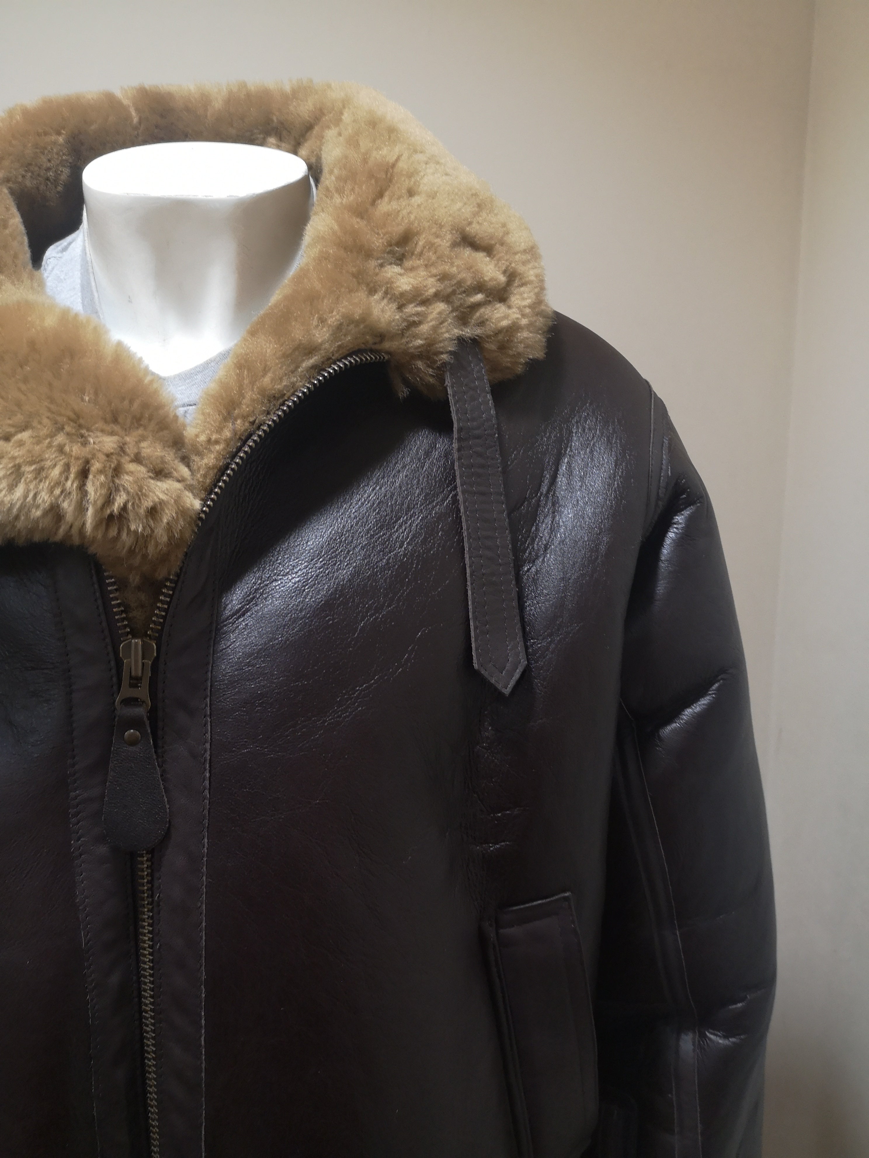 Men's Charm Exclusive Irvin Style Sheepskin Flying Jacket DARK BROWN AND GINGER XS