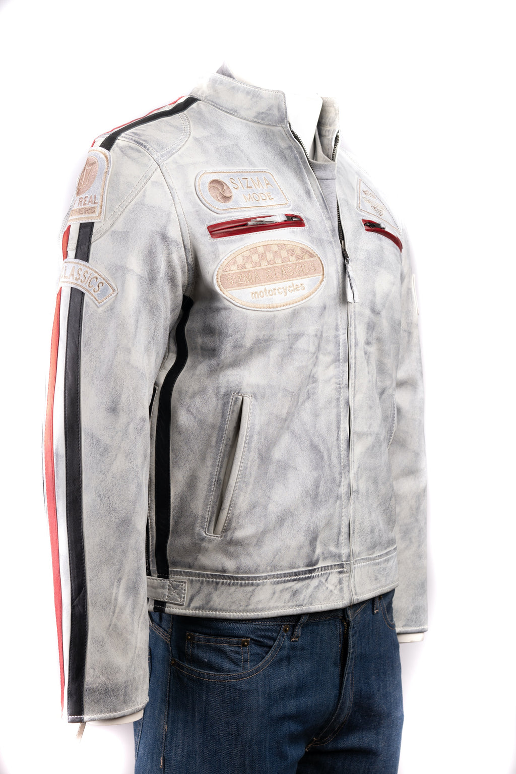 Men's Nappa Racing Biker Style Leather Jacket: Paolo