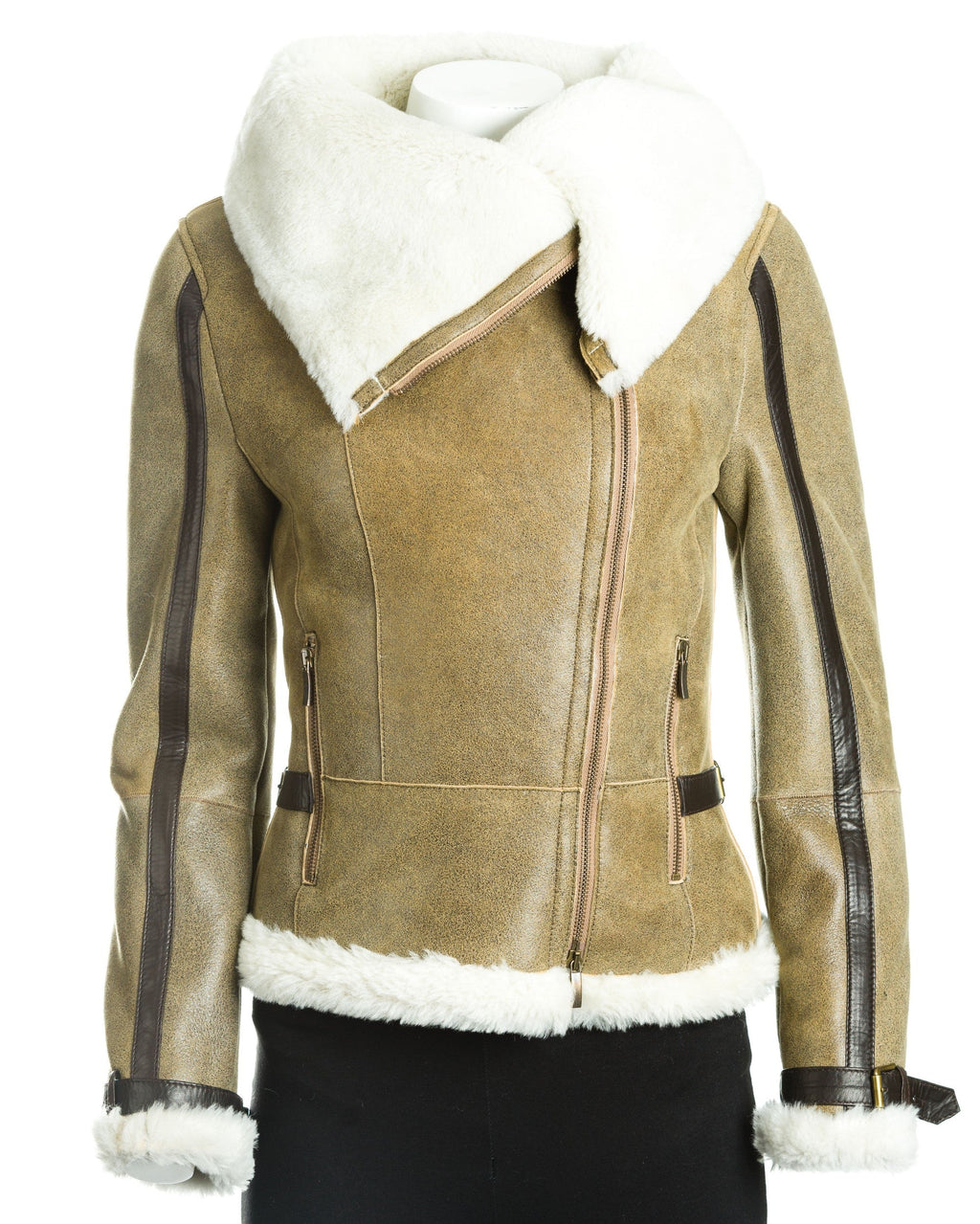 Ladies Whisky Sheepskin Jacket With Oversized Collar: Rita