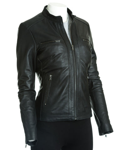 Women's Minimalist Leather Biker Style Jacket: Imelda