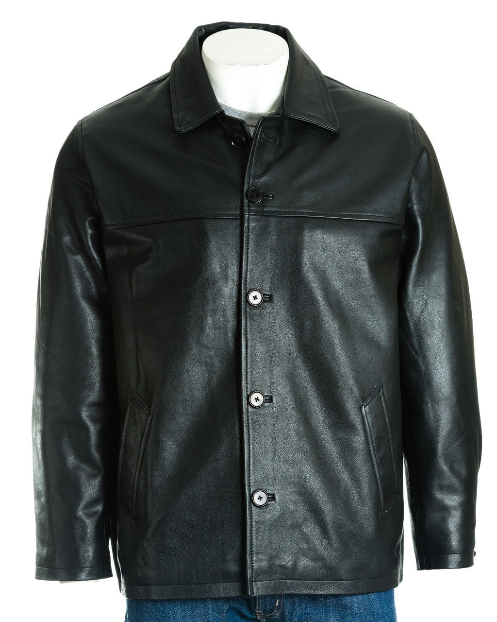 Men's Black Plus Size Classic Box Style Leather Jacket: Franco
