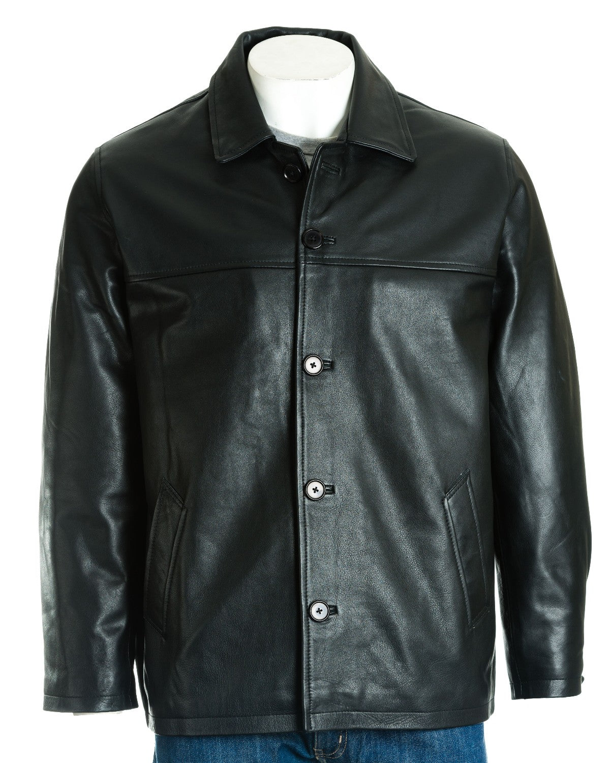 Men's Black Classic Box Style Leather Jacket: Franco
