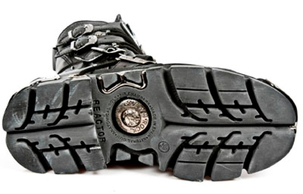 NEW ROCK - 107-S2 Silver Flame Skull Lace Up Boots