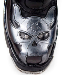NEW ROCK - 107-S2 Silver Flame Skull Lace Up Boots