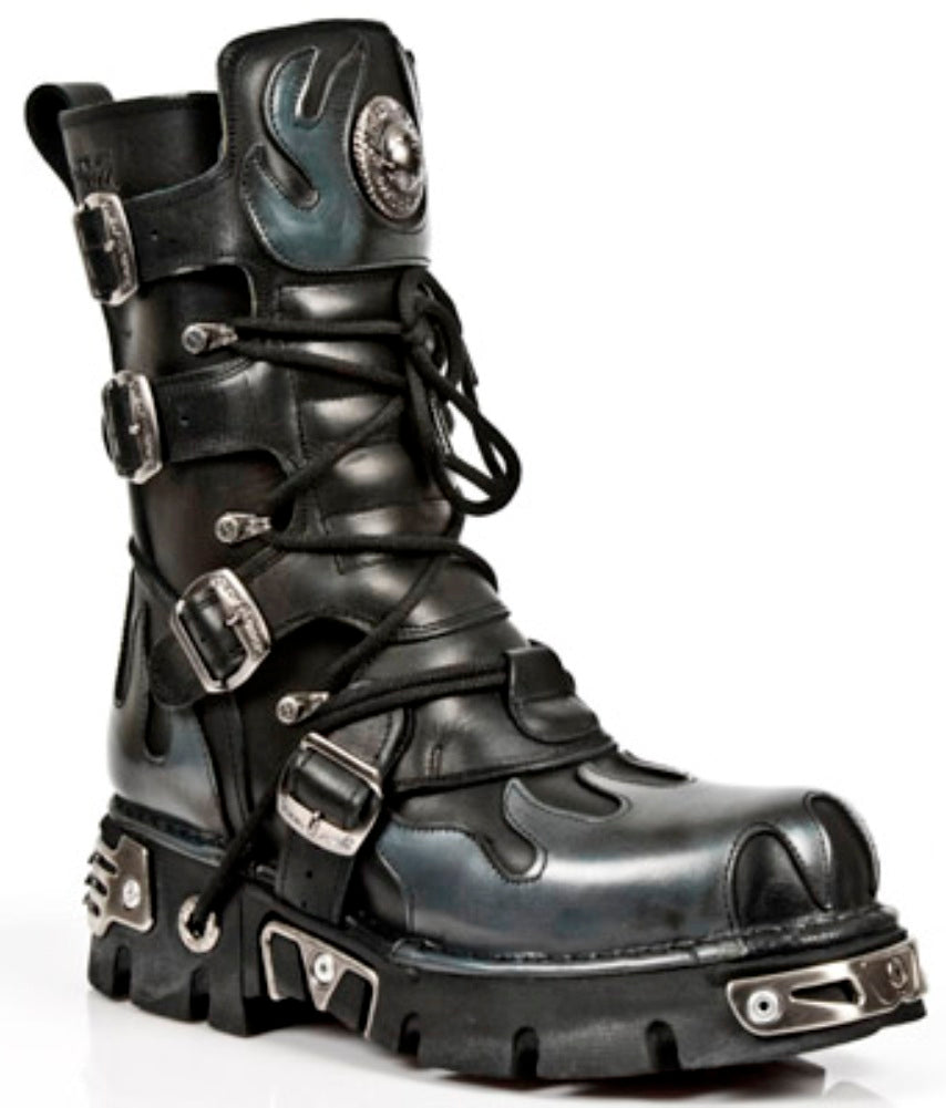 NEW ROCK - M-591-S2 Silver Flame Lace Up Boots