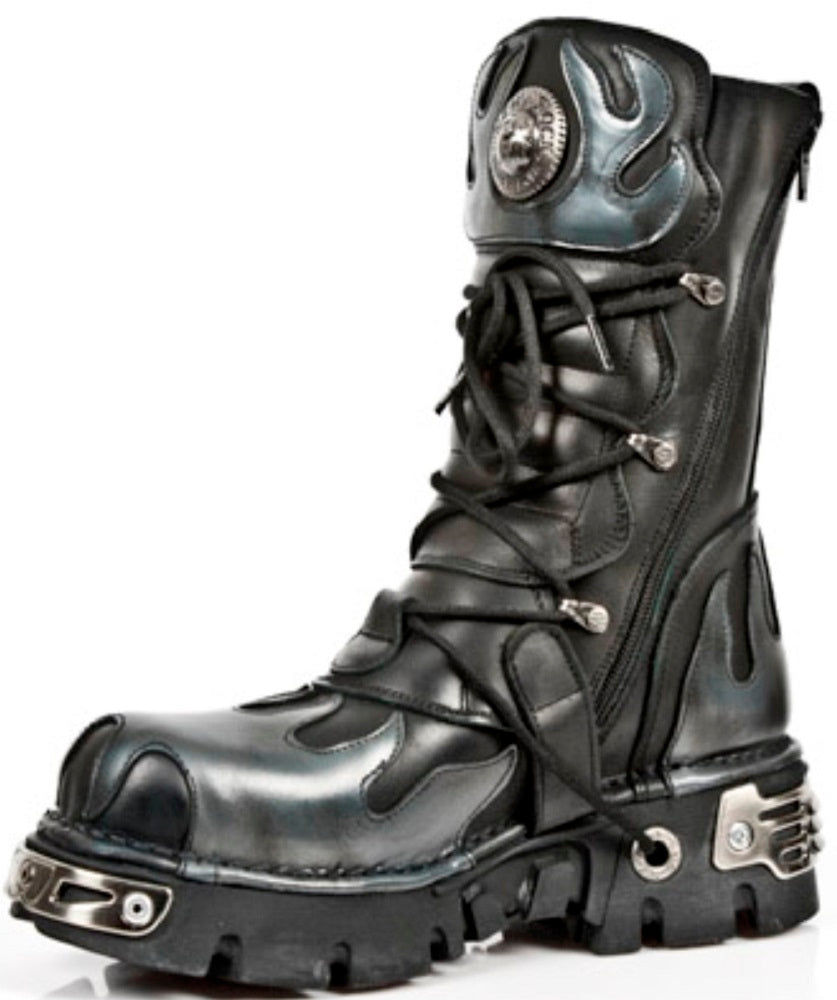 NEW ROCK - M-591-S2 Silver Flame Lace Up Boots