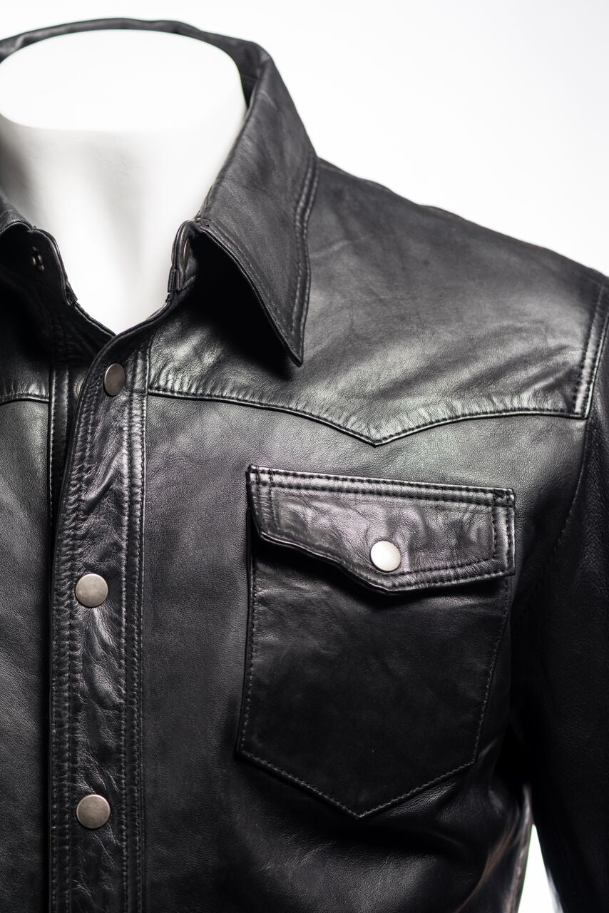 Men's Black Shirt Style Leather Jacket: Renzo