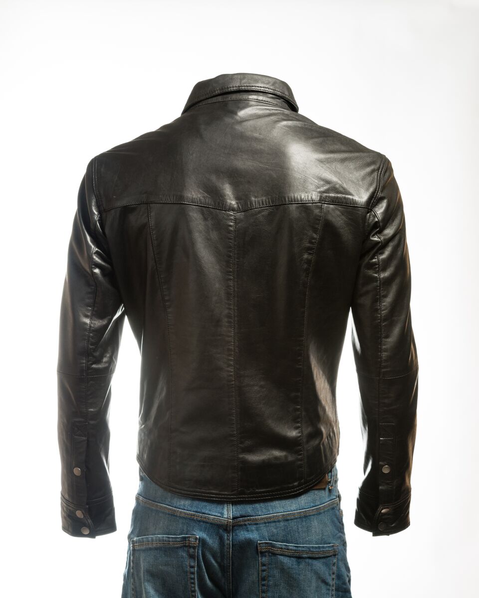 Men's Black Shirt Style Leather Jacket: Renzo
