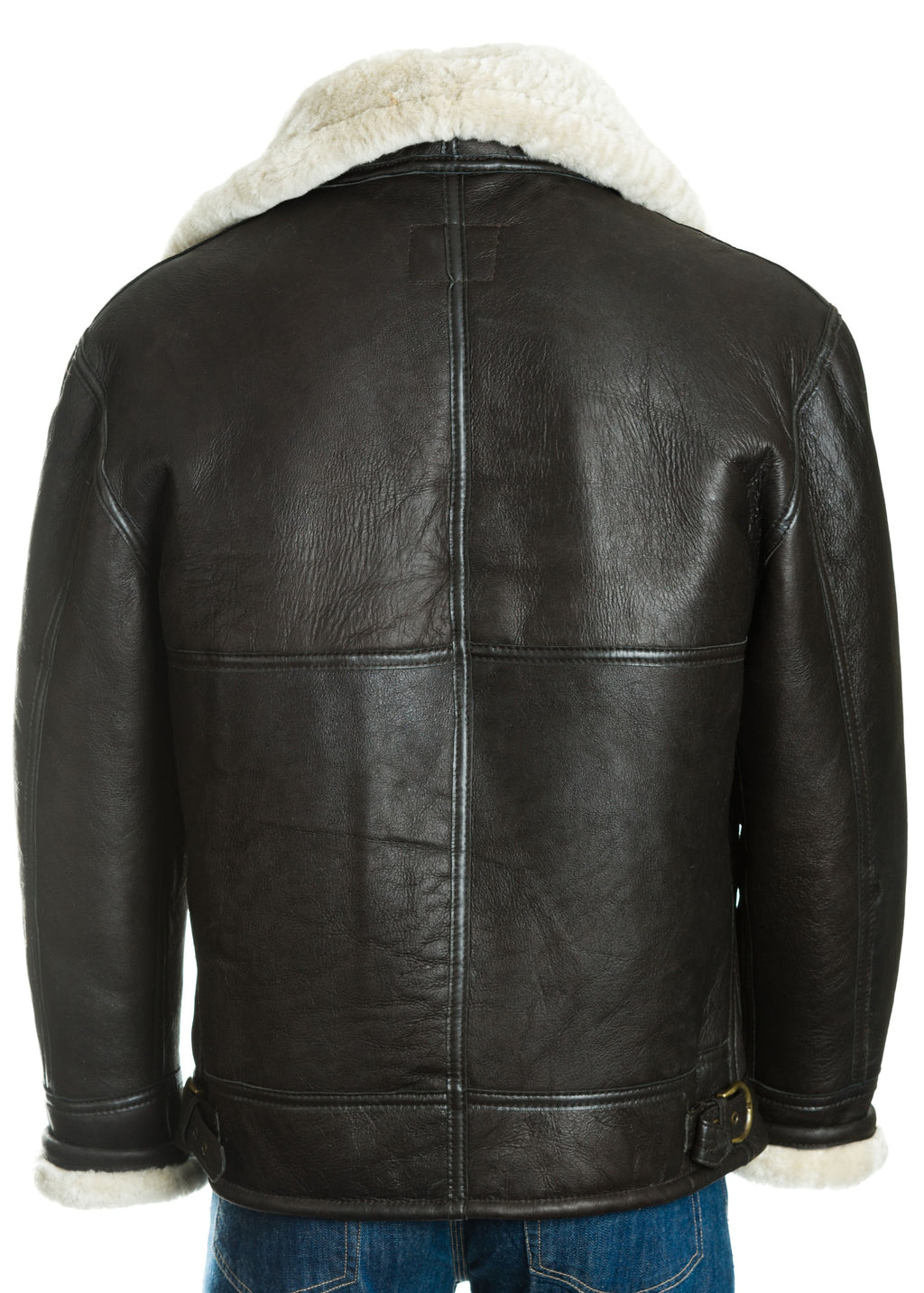 Men's Brown and Cream B3 Style Vertical Zip Sheepskin Aviator Pilot Flight Jacket: Liberaci