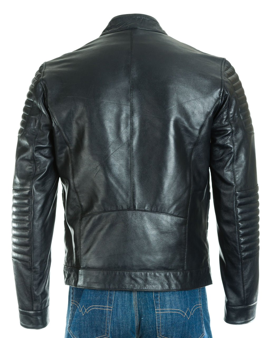 Men's Leather Biker Jacket with Horizontal Banding: Como