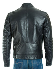 Men's Leather Biker Jacket with Horizontal Banding: Como
