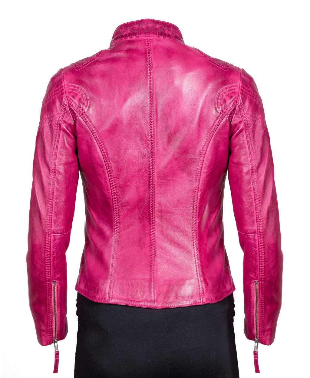 Ladies Antique Pink Slim Fit Biker Style Leather Jacket: Ella