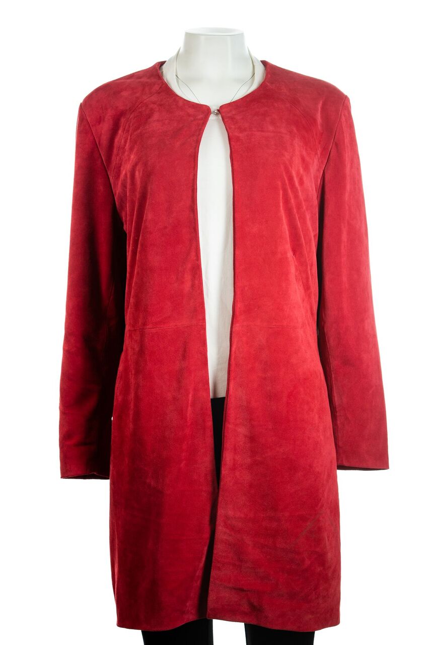 Ladies 3/4 Mid Length Collarless Suede Coat: Vittoria
