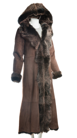 Ladies Full Length Brown Toscana Shearling Sheepskin Coat: Rosetta
