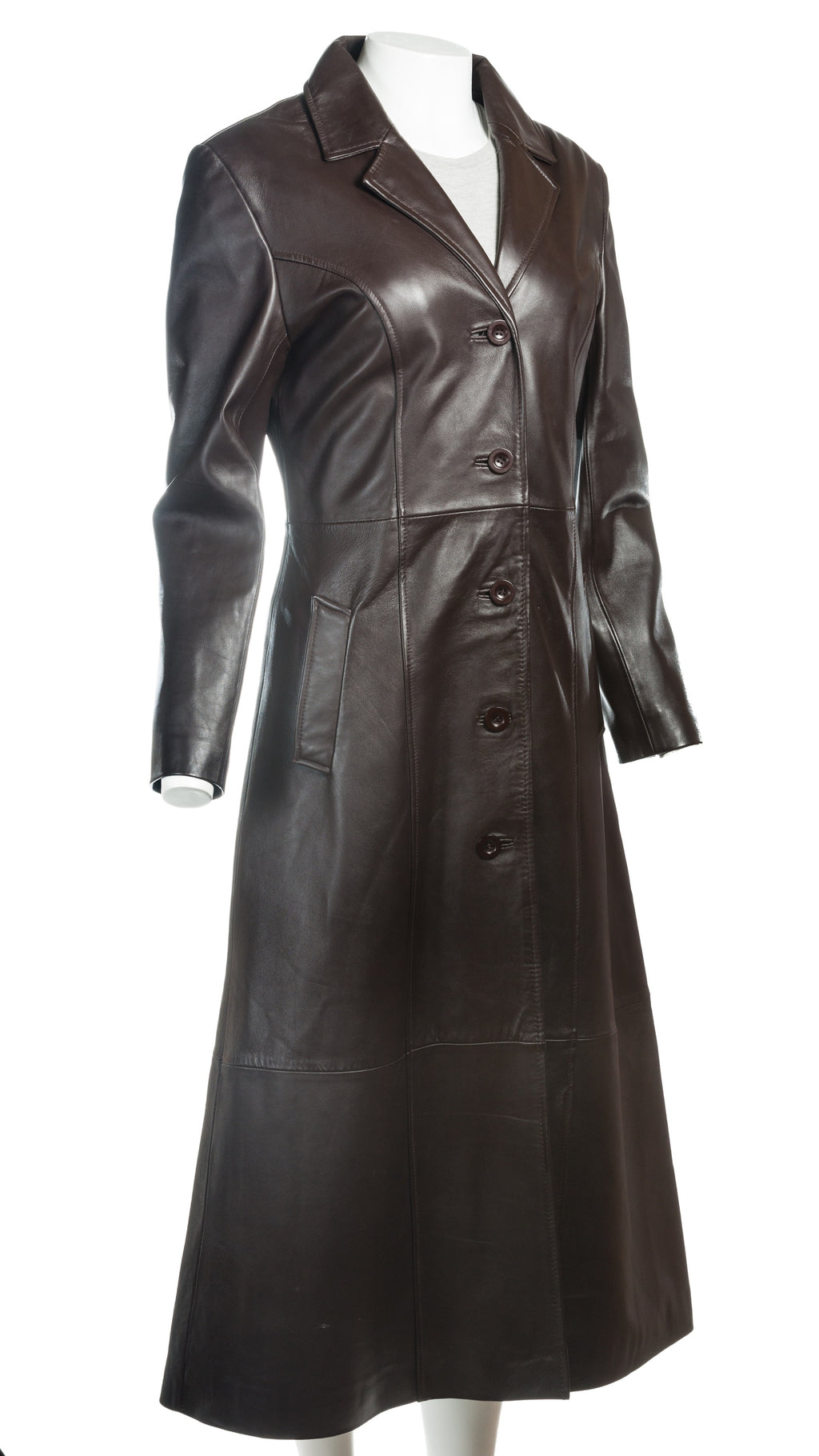 Ladies Full Length Classic Brown Leather Coat: Vita