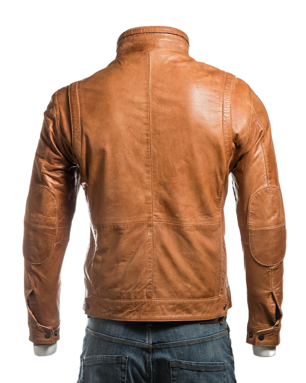 Men's Tan Funnel Neck Leather Jacket: Luigi