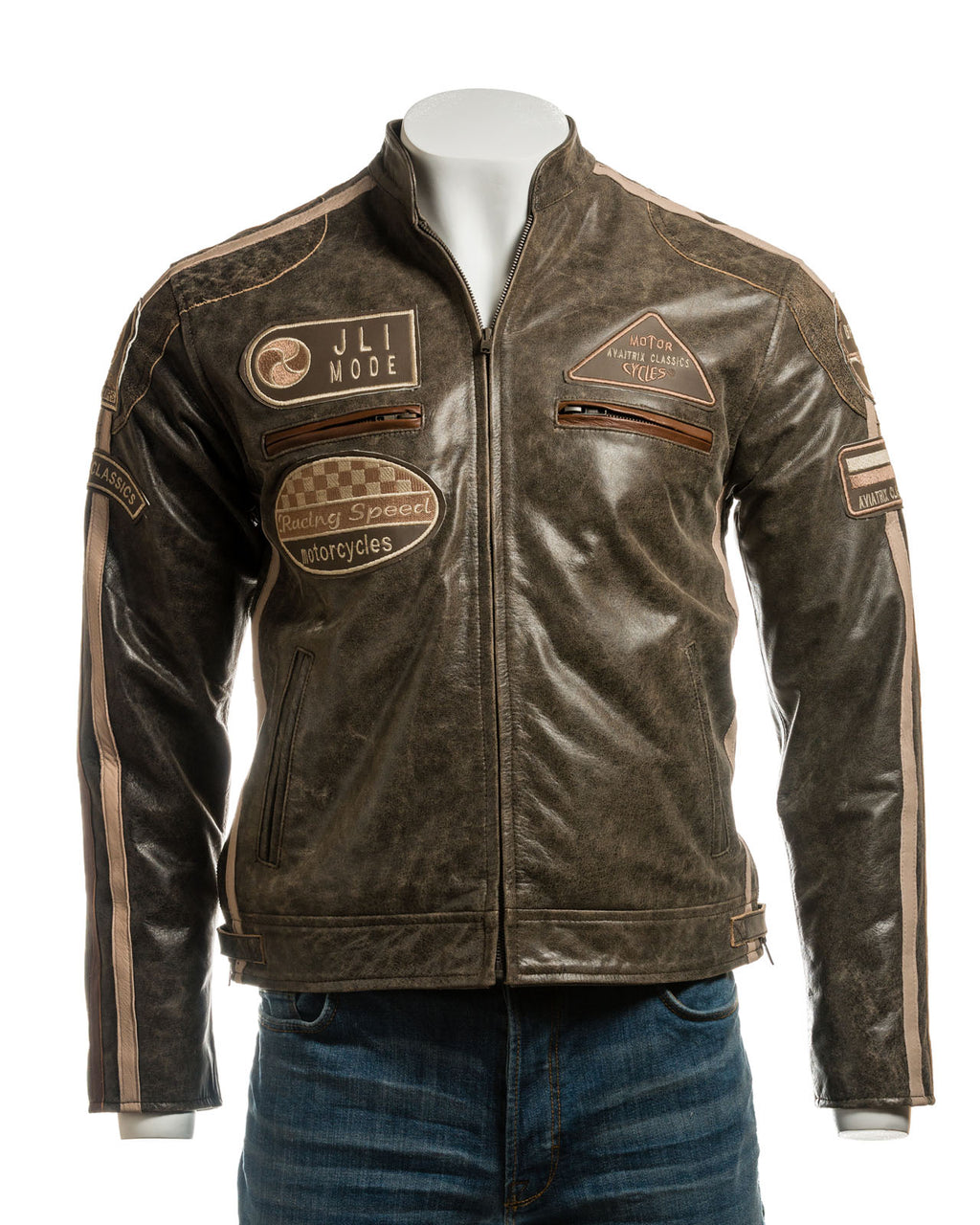 Men's Vintage Style Racing Biker Style Leather Jacket: Paolo